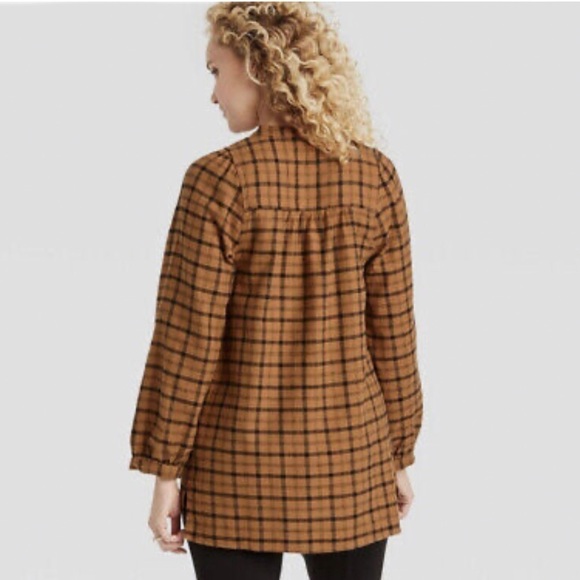 Women’s Brushed Flannel Long Sleeve Blouse Isabel Maternity Brown Plaid Size M - Picture 4 of 6
